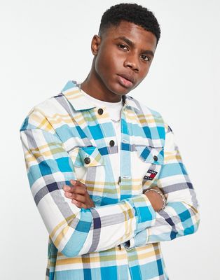 Tommy Jeans casual plaid overshirt in blue/yellow