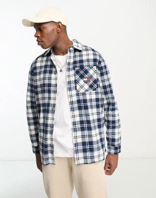 Tommy Jeans check cord overshirt in off white