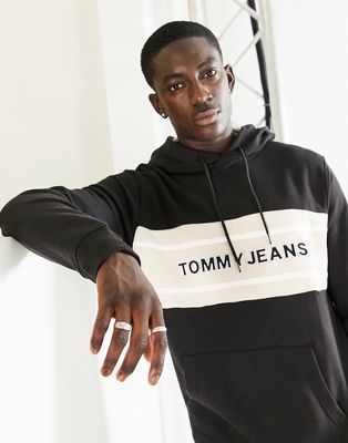 Tommy Jeans chest band color block logo hoodie in black
