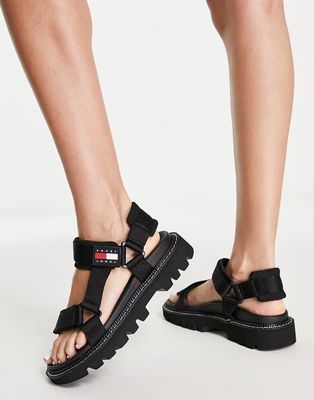Tommy Jeans chunky webbing sandals in black