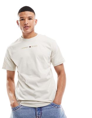 Tommy Jeans classic gold linear logo t-shirt in beige-Neutral