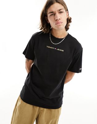 Tommy Jeans classic gold linear logo T-shirt in black