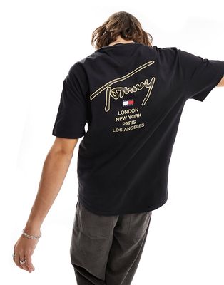 Tommy Jeans classic gold signature back logo unisex t-shirt in black