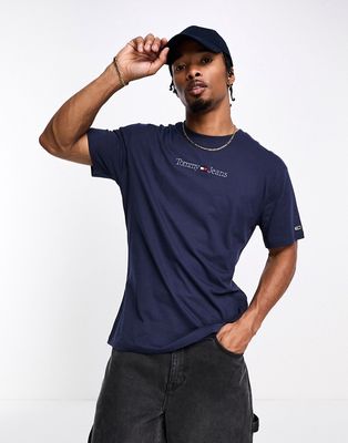 Tommy Jeans classic small linear logo T-shirt in blue