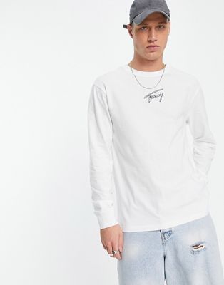 Tommy Jeans cotton center signature logo long sleeve top classic fit in white