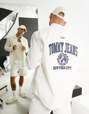 Tommy Jeans cotton collegiate shirt in off white - WHITE