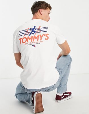 Tommy Jeans cotton retro sports club t-shirt with back print in white - WHITE