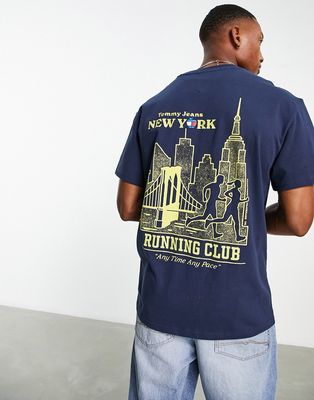 Tommy Jeans cotton running club t-shirt with back print in navy - NAVY