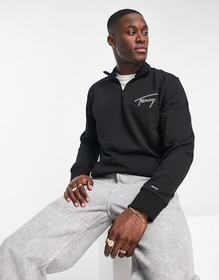 Tommy Jeans cotton signature logo half zip sweatshirt in black