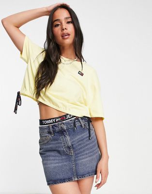 Tommy Jeans cropped flag logo top with side ties in yellow