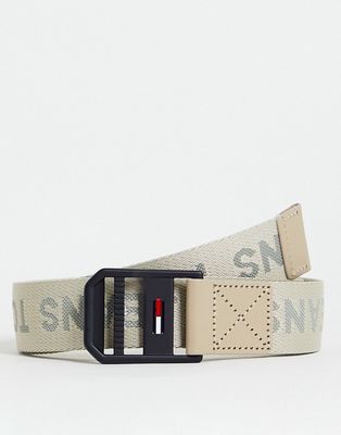 Tommy Jeans elevated logo webbing belt in beige-Brown