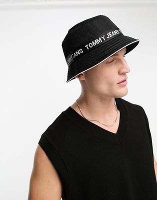 Tommy Jeans elevated tape logo bucket hat in black