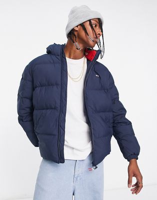 Tommy Jeans essential polyester hooded puffer jacket in navy