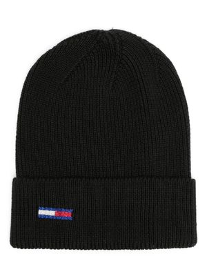 Tommy Jeans Flag-embroidered ribbed-knit beanie - Black