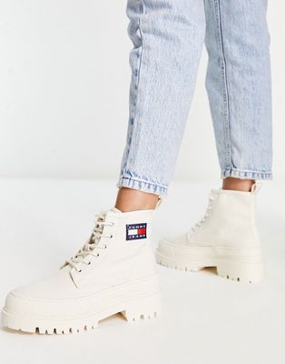 Tommy Jeans flag logo boots in white