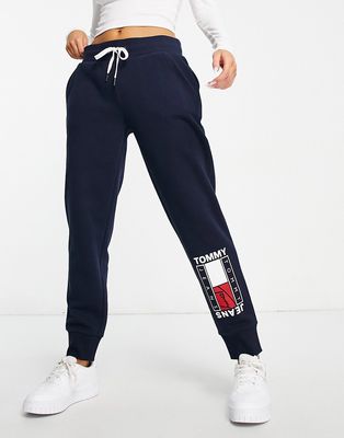 Tommy Jeans flag logo boyfriend sweatpants in black-Navy