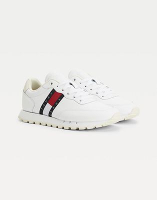 Tommy Jeans flag logo leather sneakers in white