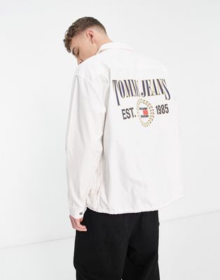 Tommy Jeans flag logo overshirt in off white