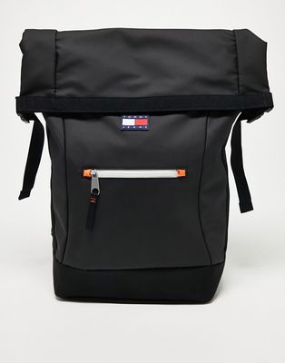 Tommy Jeans flag logo roll top backpack in black