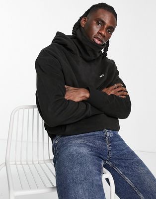 Tommy Jeans funnel neck polar fleece hoodie relaxed fit in black