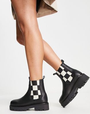 Tommy Jeans leather checkerboard chelsea boots in black