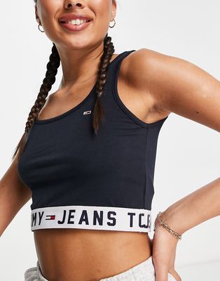 Tommy Jeans logo band hem bra top in navy - part of a set