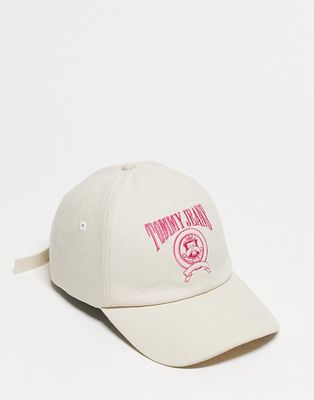 Tommy Jeans logo canvas cap in cream-White
