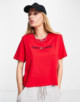 Tommy Jeans logo crop t-shirt in red