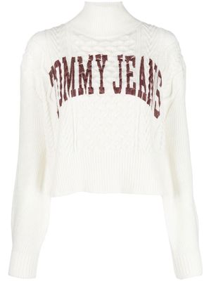 Tommy Jeans logo-embroidered cable knit sweater - Neutrals