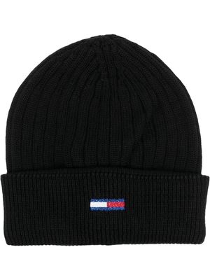 Tommy Jeans logo-embroidered rib-knit beanie - Black