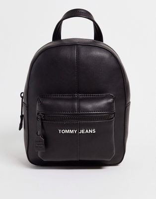Tommy Jeans logo faux leather backpack in black