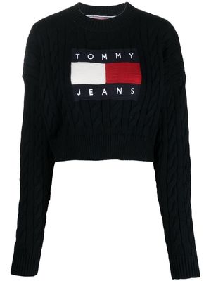 Tommy Jeans logo-knit cropped jumper - Black