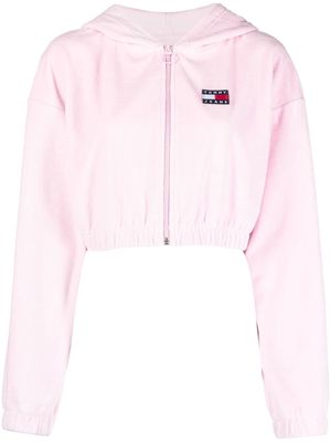 Tommy Jeans logo-patch cropped zip-up hoodie - Pink