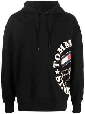 Tommy Jeans logo-print cotton drawstring hoodie - Black