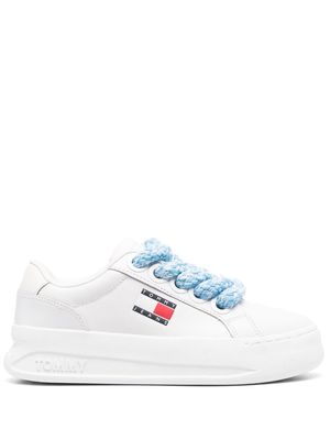 Tommy Jeans logo-print flatform leather sneakers - White