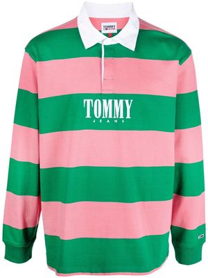 Tommy Jeans logo-print striped rugby shirt - Green