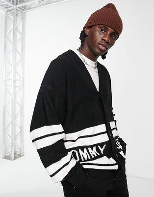 Tommy Jeans logo stripe relaxed fit knit cardigan in black