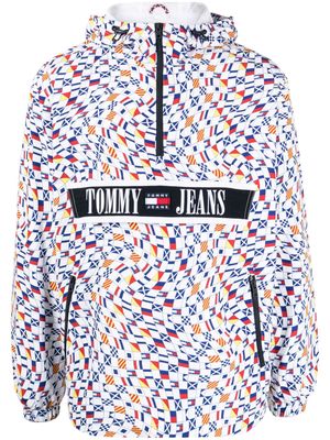 Tommy Jeans logo-tape abstract-print hooded jacket - White