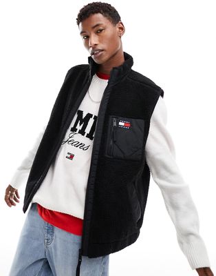 Tommy Jeans Mixed Media sherpa jacket in black