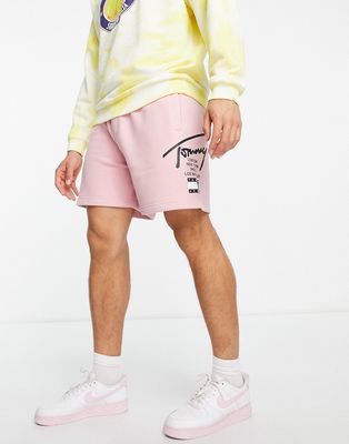 Tommy Jeans modern signature logo beach shorts relaxed fit in pink