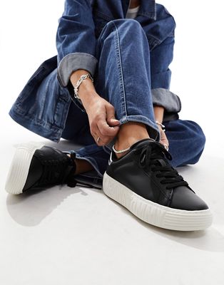 Tommy Jeans new cupsole leather sneakers in black