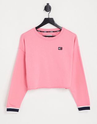 Tommy Jeans oversized cropped flag badge top in pink - part of a set