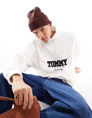 Tommy Jeans oversized mixed fabric 1/2 zip polar fleece in white