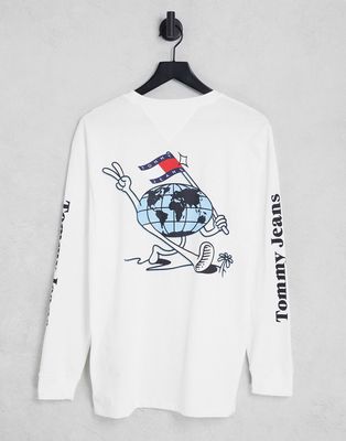 Tommy Jeans philosotee back print long sleeve top relaxed fit in white