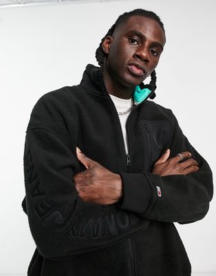 Tommy Jeans polar fleece zip thru sweatshirt in black