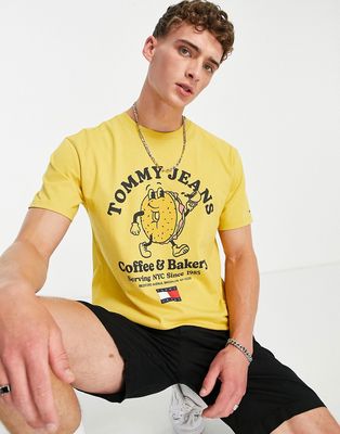 Tommy Jeans recycled cotton bagel shop t-shirt in yellow