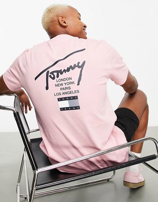 Tommy Jeans recycled cotton modern signature back print t-shirt in pink