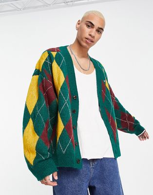 Tommy Jeans relaxed fit argyle knit cardigan in green