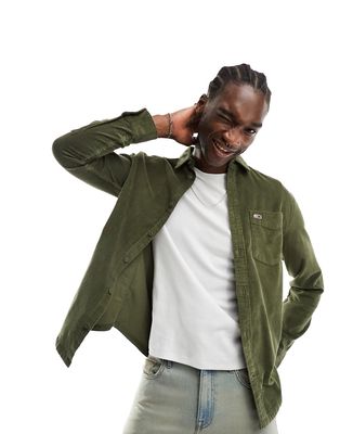 Tommy Jeans relaxed logo corduroy shirt in olive green