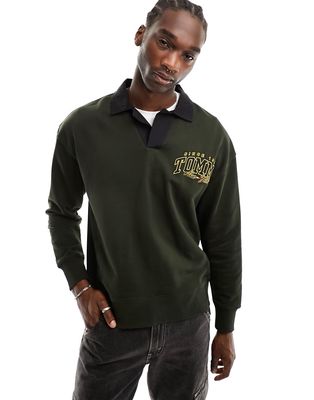 Tommy Jeans relaxed luxe varsity rugby shirt in green